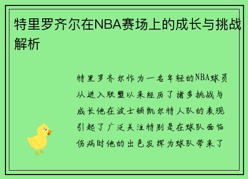 特里罗齐尔在NBA赛场上的成长与挑战解析