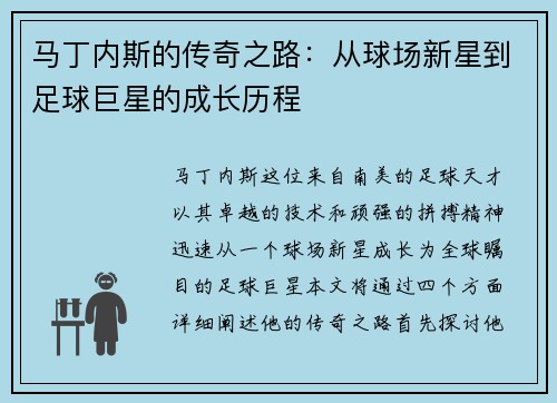 马丁内斯的传奇之路：从球场新星到足球巨星的成长历程