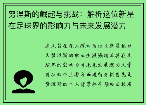 努涅斯的崛起与挑战：解析这位新星在足球界的影响力与未来发展潜力